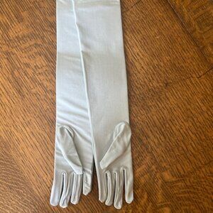 NWT Formal Gloves Silver Satin Elbow